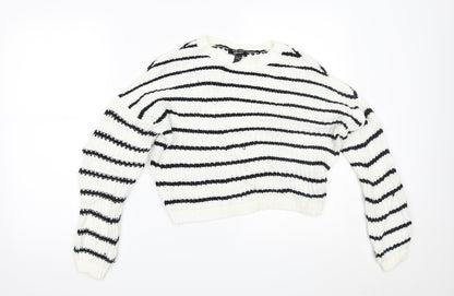 Preloved New Look Girls White Striped  Pullover Jumper Size 12-13 Years - Front
