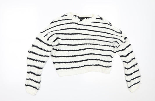 New Look Girls White Striped  Pullover Jumper Size 12-13 Years