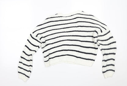 Preloved New Look Girls White Striped  Pullover Jumper Size 12-13 Years - Back