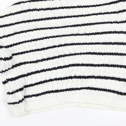 Preloved New Look Girls White Striped  Pullover Jumper Size 12-13 Years - Label