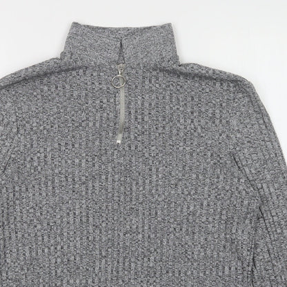 Close-up detail of ASOS women’s grey pullover sweatshirt, size S