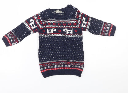 Additional front view of Next Baby Blue Fair Isle jumper, size 3-6, Months