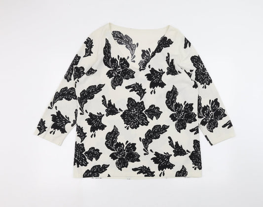 Preworn Womens White Floral  Pullover Jumper Size L