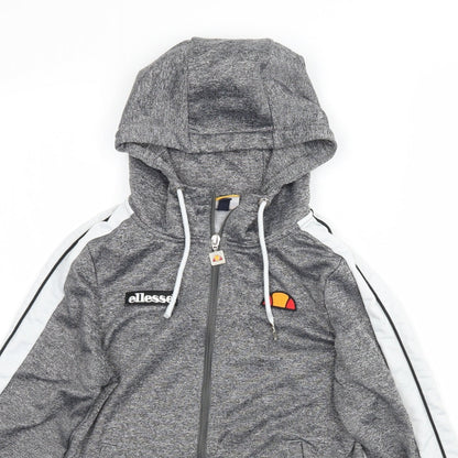 Close-up detail of Ellesse women’s grey full zip hoodie, size UK 4