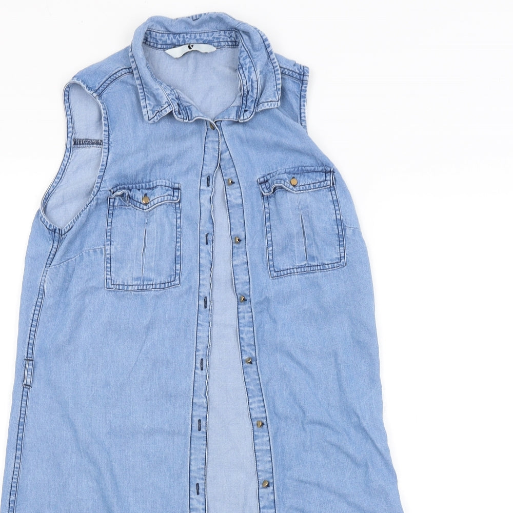 BY VERY Womens Blue   Basic Button-Up Size 8