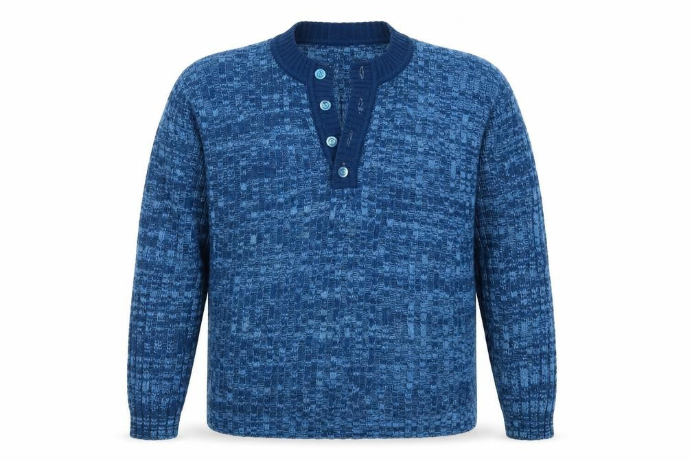 Fully Fashioned Womens Blue  Knit Henley Jumper Size XL