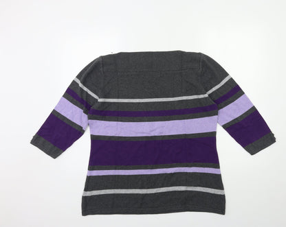 Karen Scott Womens Grey Striped Knit Pullover Jumper Size L