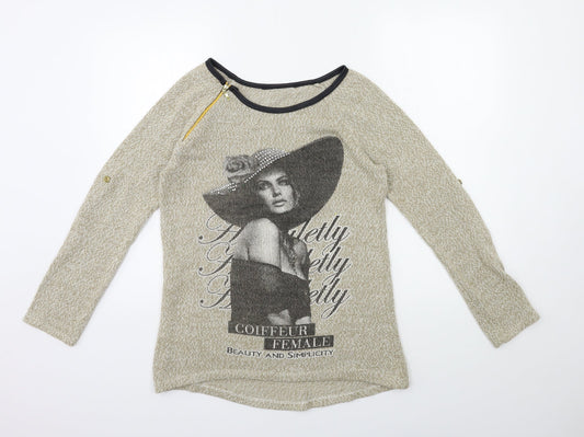 Preworn Womens Beige Geometric Knit Pullover Jumper Size M