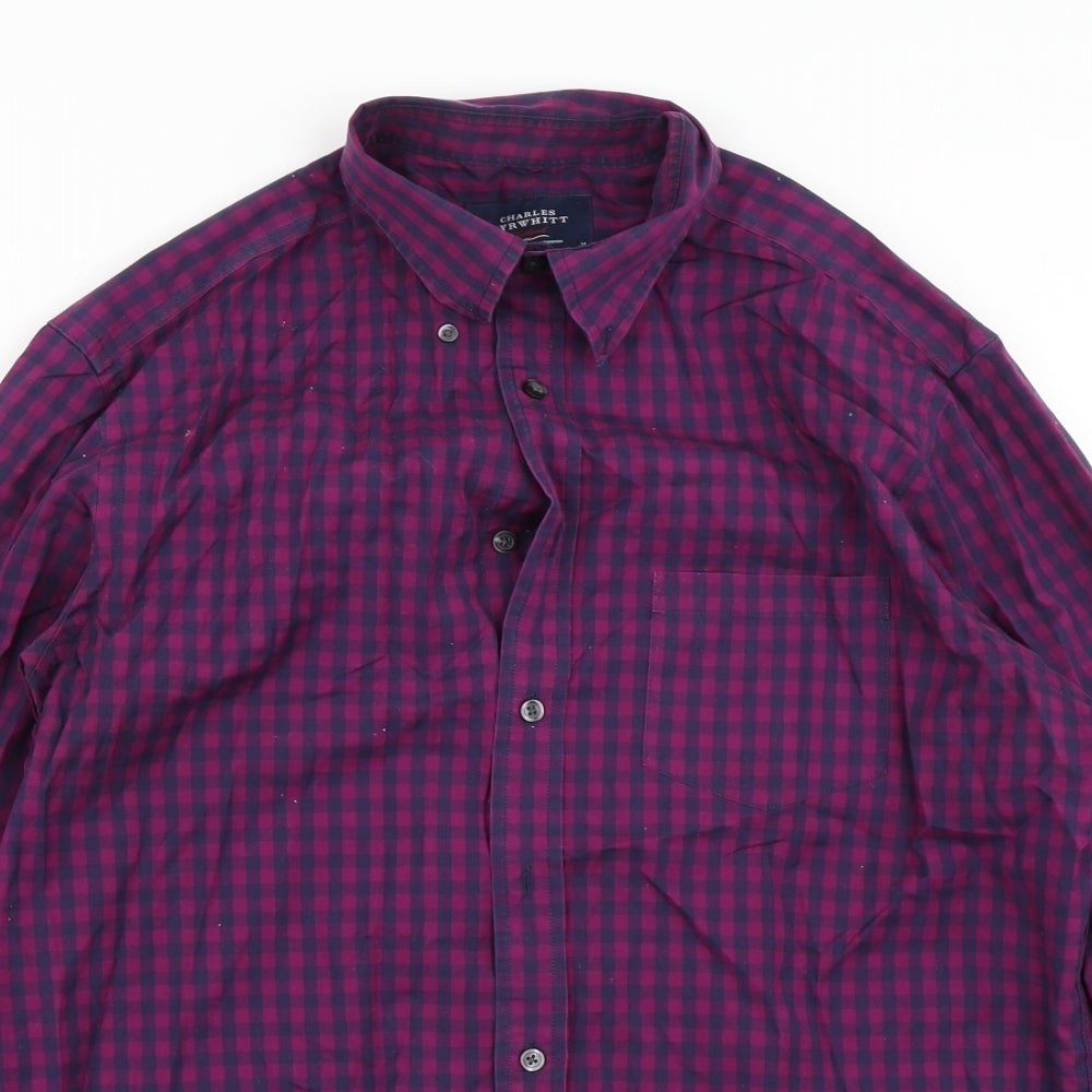 Charles Tyrwhitt Mens Purple Check   Button-Up Size M
