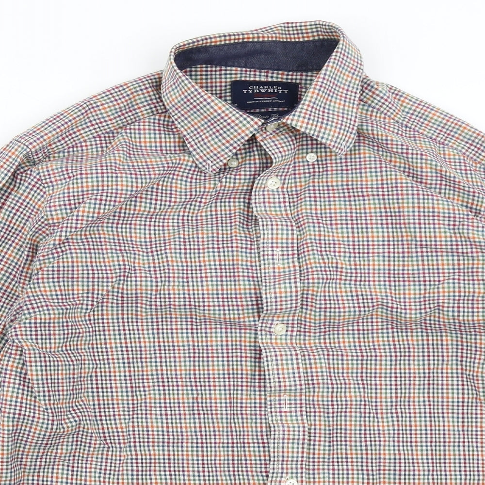 Charles Tyrwhitt Mens Pink Plaid   Button-Up Size M