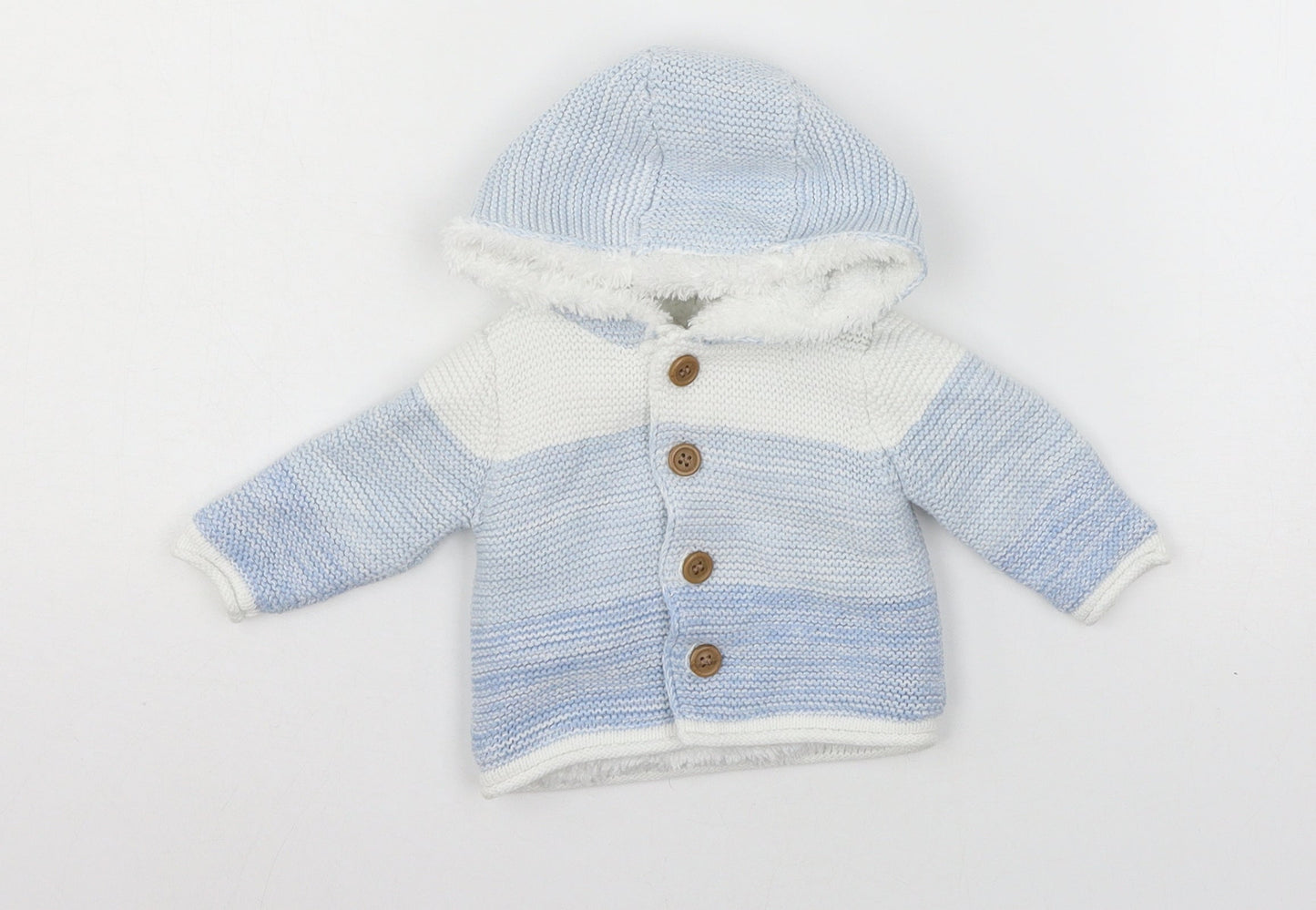 Mothercare Boys White Striped Knit Cardigan Jumper One Size
