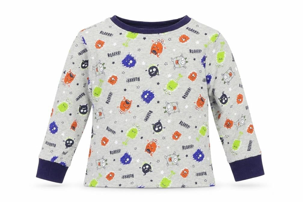 F&F Boys Grey Geometric Jersey  Pyjama Top Size 2-3 Years  - Monster