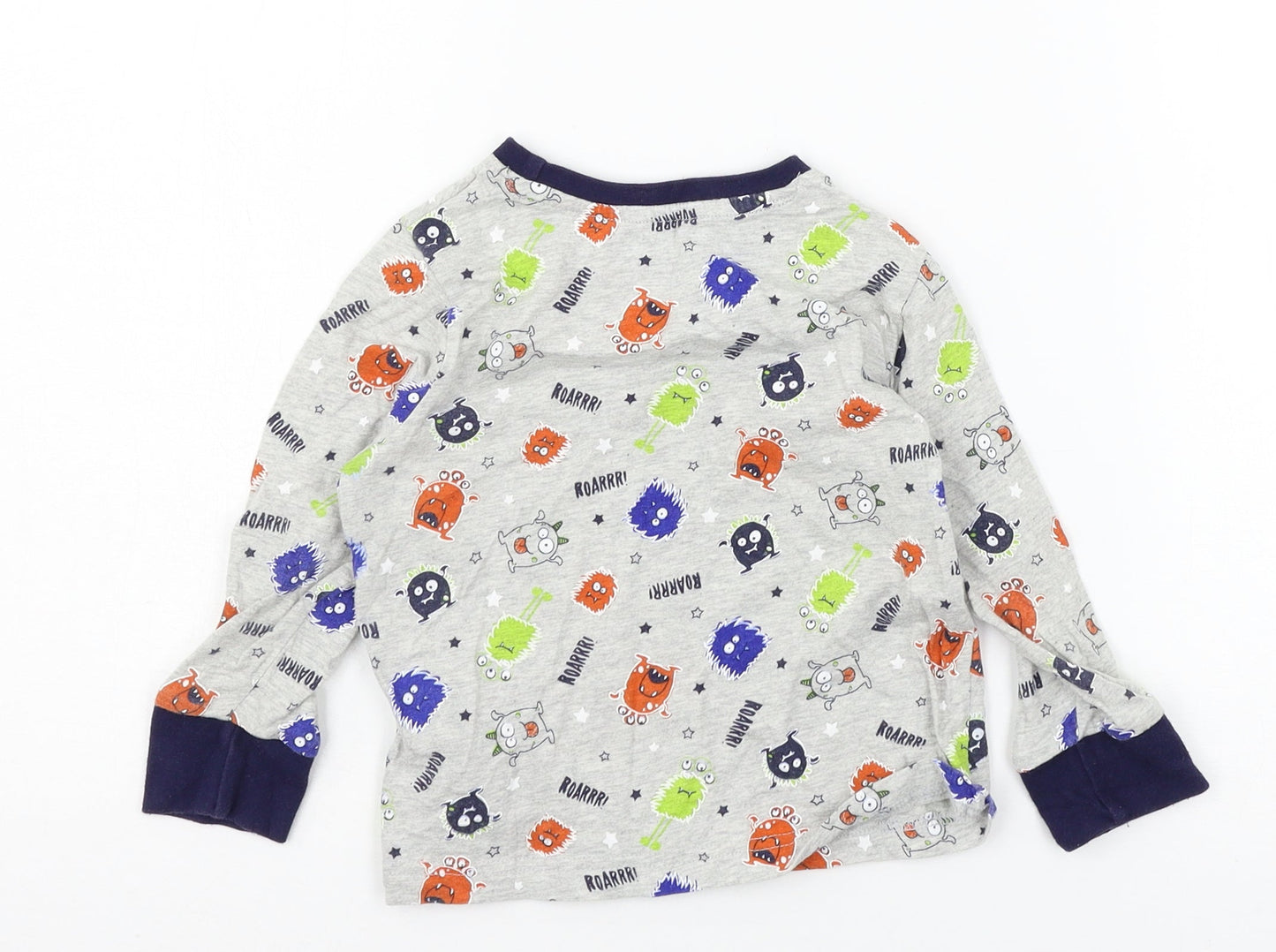 F&F Boys Grey Geometric Jersey  Pyjama Top Size 2-3 Years  - Monster