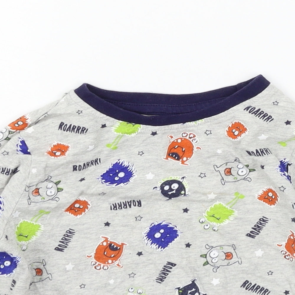 F&F Boys Grey Geometric Jersey  Pyjama Top Size 2-3 Years  - Monster