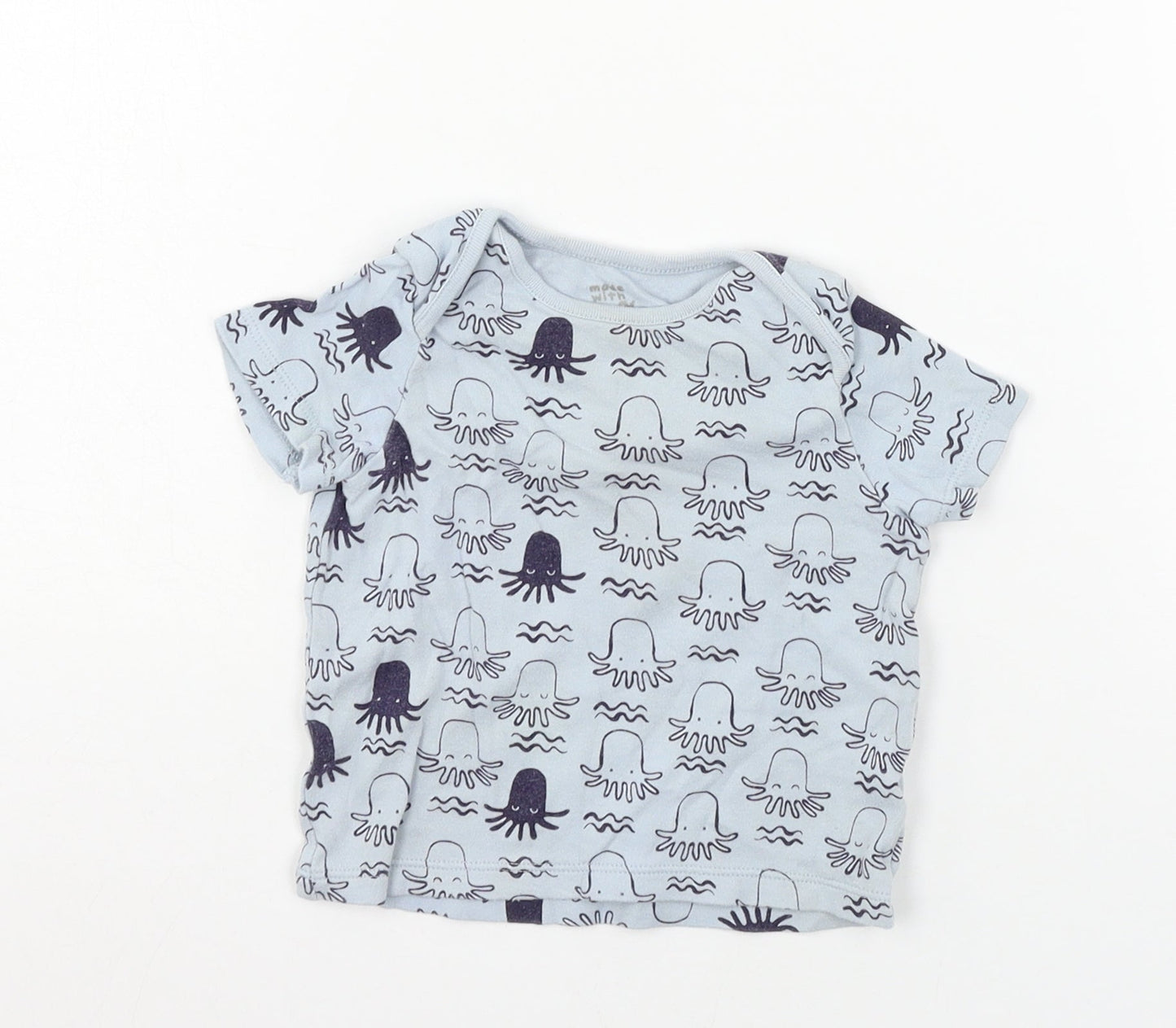 F&F Boys Blue Geometric Jersey Basic T-Shirt Size 9-12 Months  - Octopus