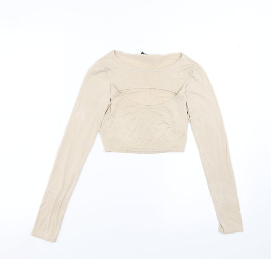 PRETTYLITTLETHING Womens Beige   Cropped T-Shirt Size 6