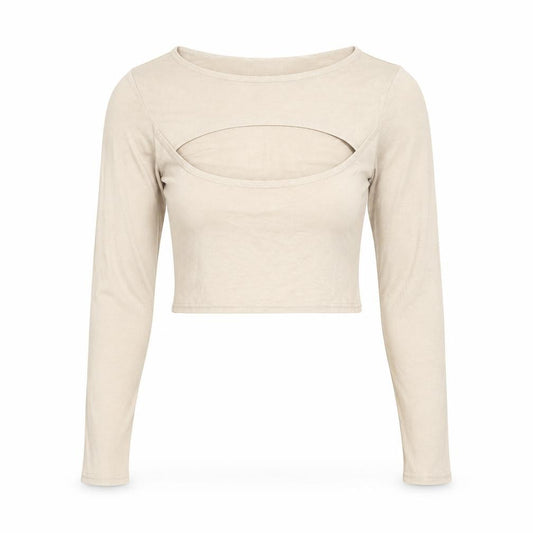 PRETTYLITTLETHING Womens Beige   Cropped T-Shirt Size 6