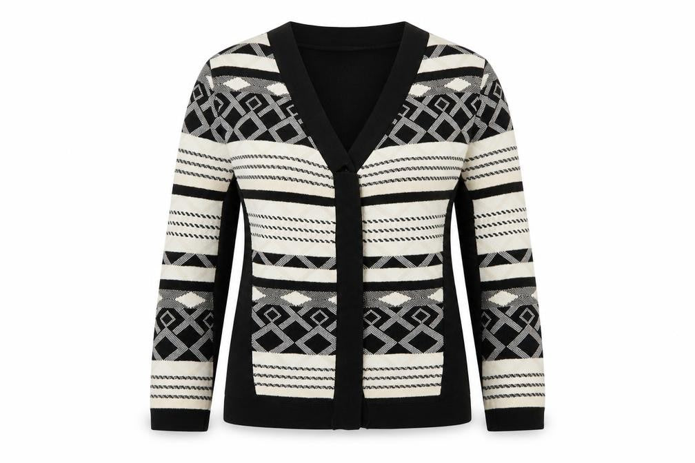 Marks & Spencer Womens Black Geometric  Cardigan Jumper Size 10