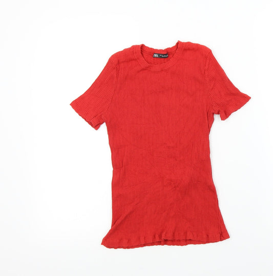 Zara Womens Red Colourblock  Basic T-Shirt Size M