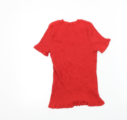 Preloved Zara Womens Red Colourblock  Basic T-Shirt Size M - Back