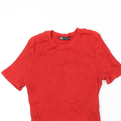 Preloved Zara Womens Red Colourblock  Basic T-Shirt Size M - Detail