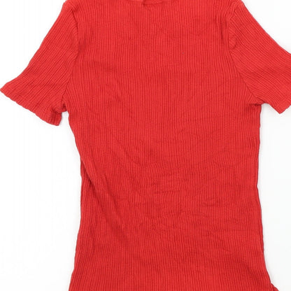Preloved Zara Womens Red Colourblock  Basic T-Shirt Size M - Label
