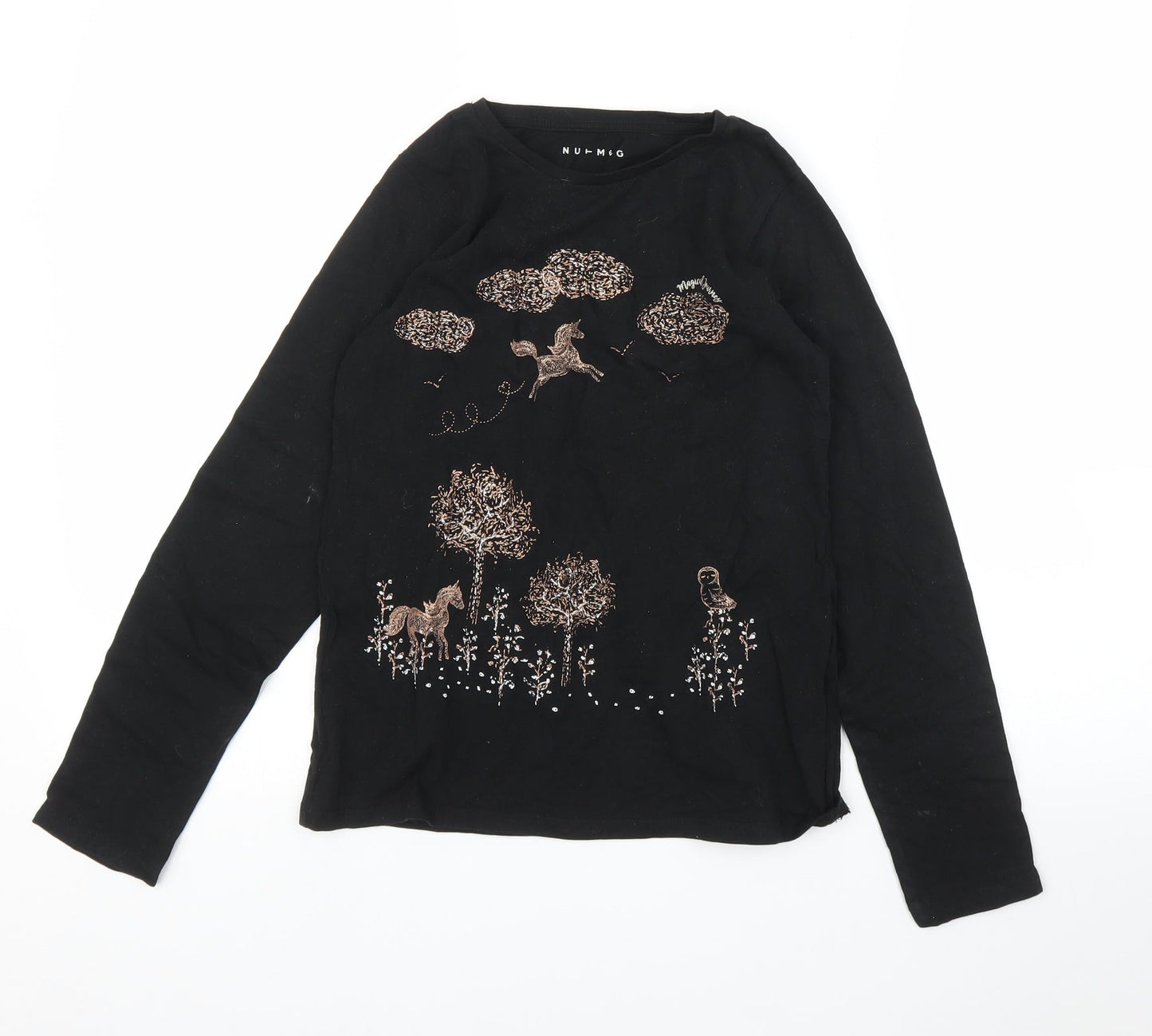 Nutmeg Girls Black   Basic T-Shirt Size 11 Years  - Unicorn