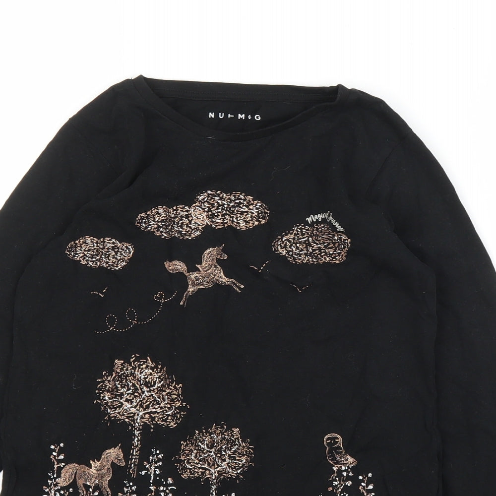 Nutmeg Girls Black   Basic T-Shirt Size 11 Years  - Unicorn
