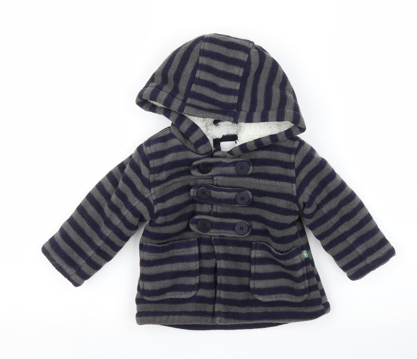 Debenhams Boys Blue Striped  Pea Coat Coatigan Size 6-9 Months