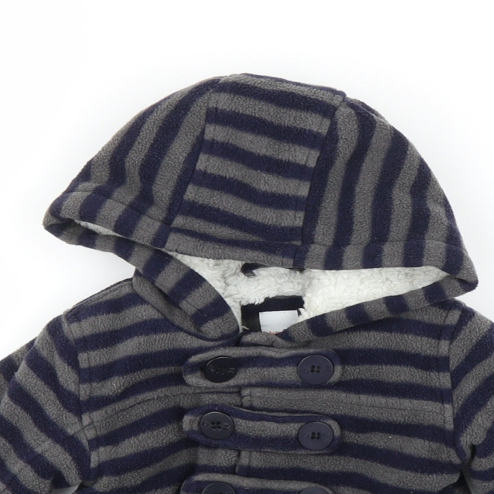 Debenhams Boys Blue Striped  Pea Coat Coatigan Size 6-9 Months
