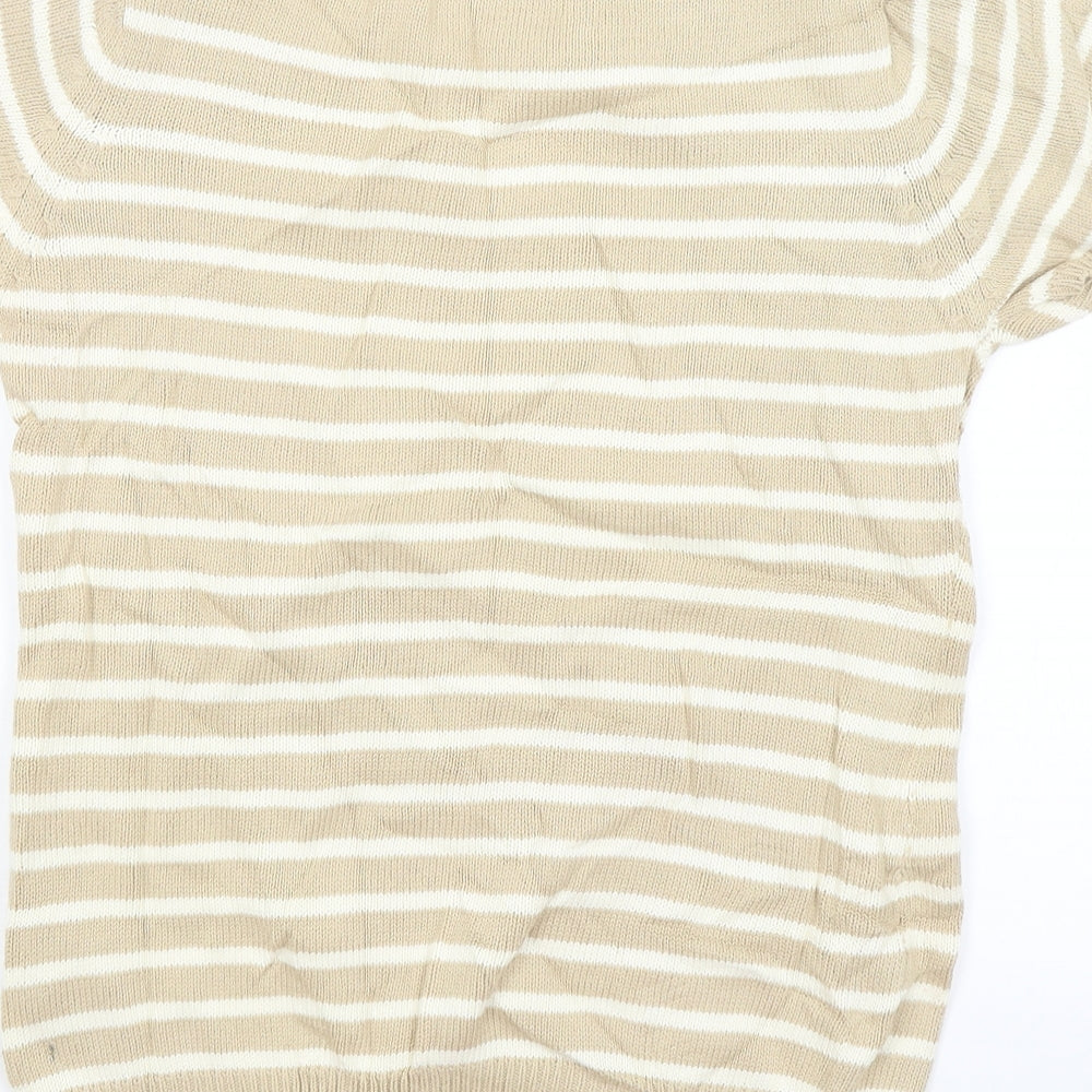 EWM Womens Beige Striped  Basic T-Shirt Size S