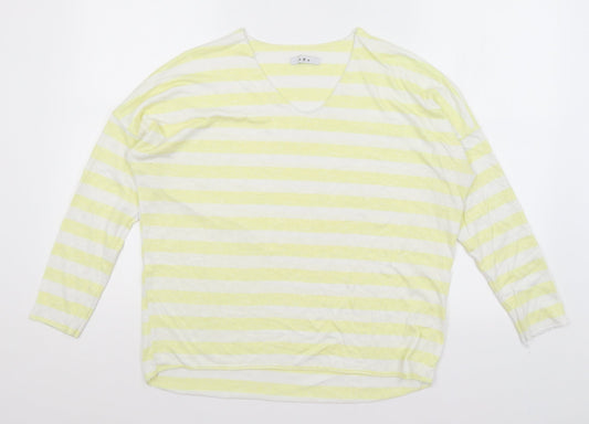 Preworn Womens Yellow Striped  Basic T-Shirt Size M