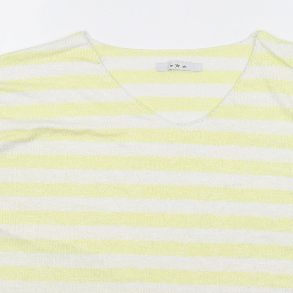 Preworn Womens Yellow Striped  Basic T-Shirt Size M