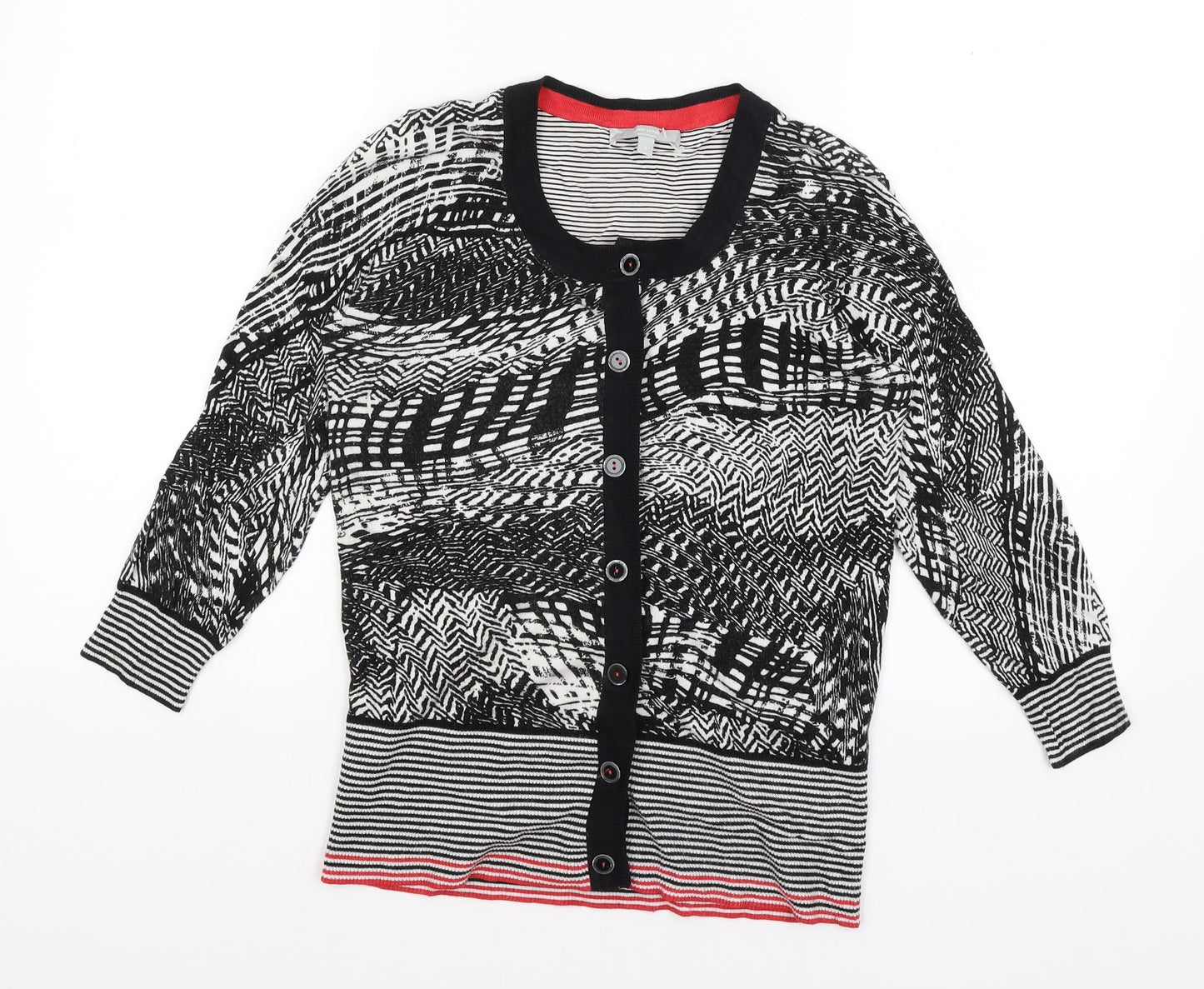 Per Una Womens Black Geometric  Cardigan Jumper Size 8