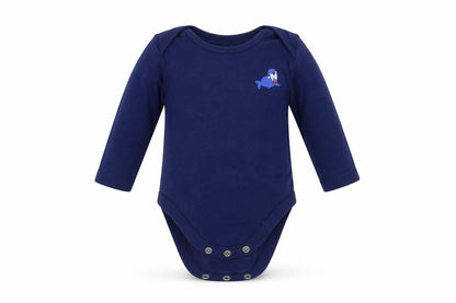 Front view of Tu boys’ blue babygrow one-piece, size 0-3, months
