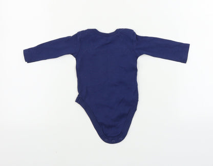Back view of Tu boys’ blue babygrow one-piece, size 0-3, months