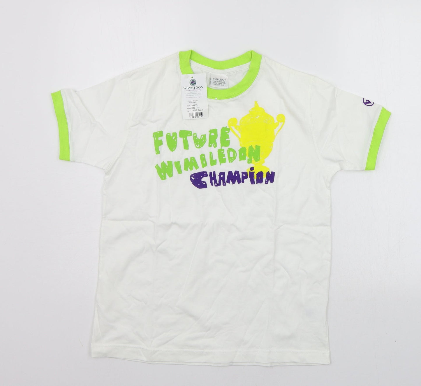 Wimbeldon Girls White Geometric  Basic T-Shirt Size 12-13 Years