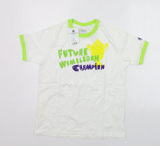 Wimbeldon Girls White Geometric  Basic T-Shirt Size 12-13 Years