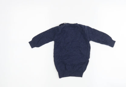 Back view of Next girls’ blue jumper, size 6-9, months