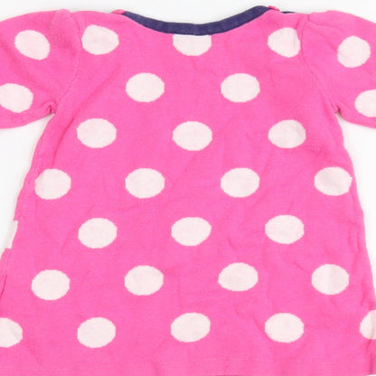 Brand and care label for M girls’ pink polka dot basic casual, size 6-9, months