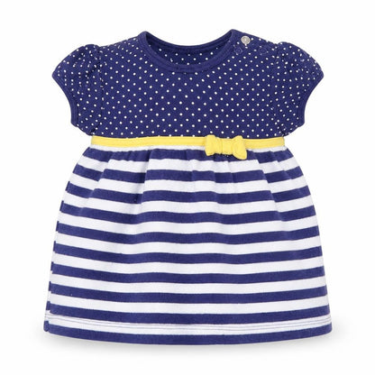 Front view of F&F girls’ blue striped basic casual, size 0-3, months