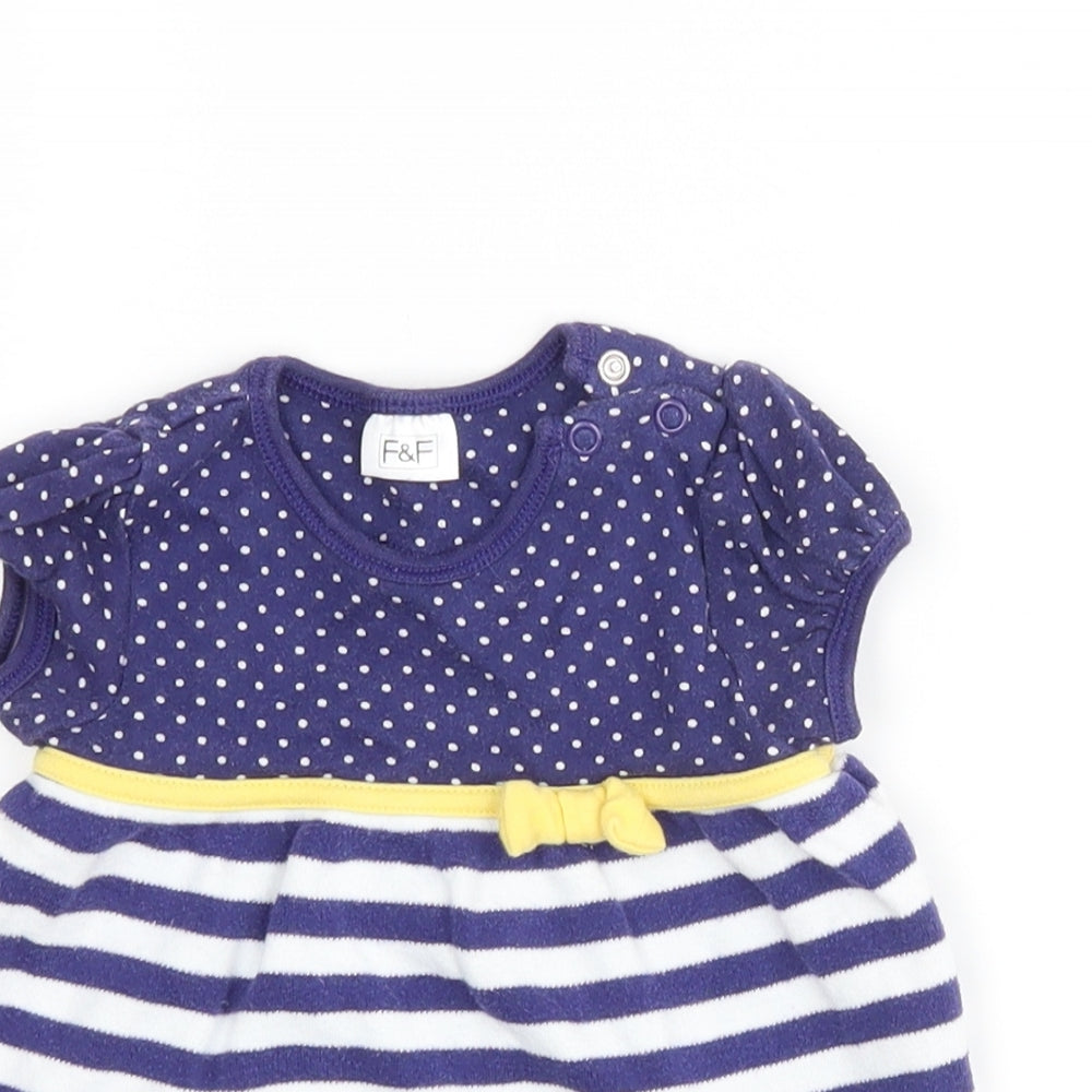 Close-up detail of F&F girls’ blue striped basic casual, size 0-3, months