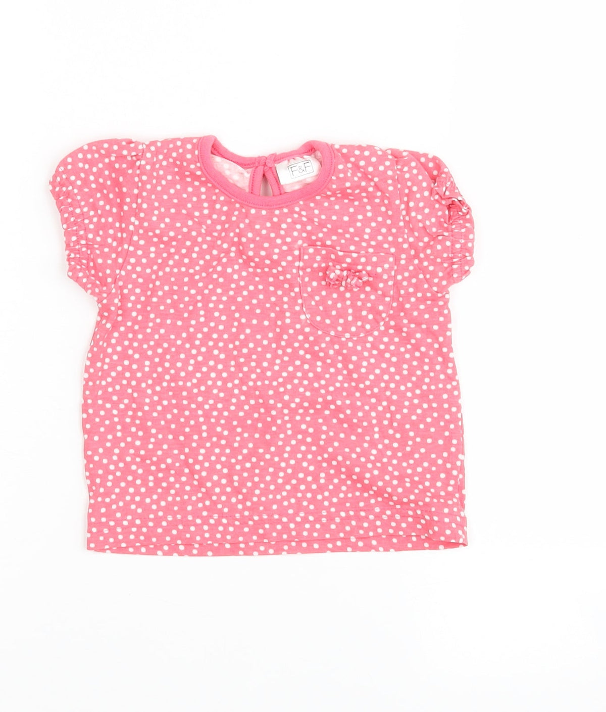 Additional front view of F&F girls’ pink polka dot basic t-shirt, size 3-6, months