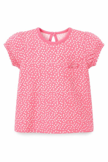 Front view of F&F girls’ pink polka dot basic t-shirt, size 3-6, months
