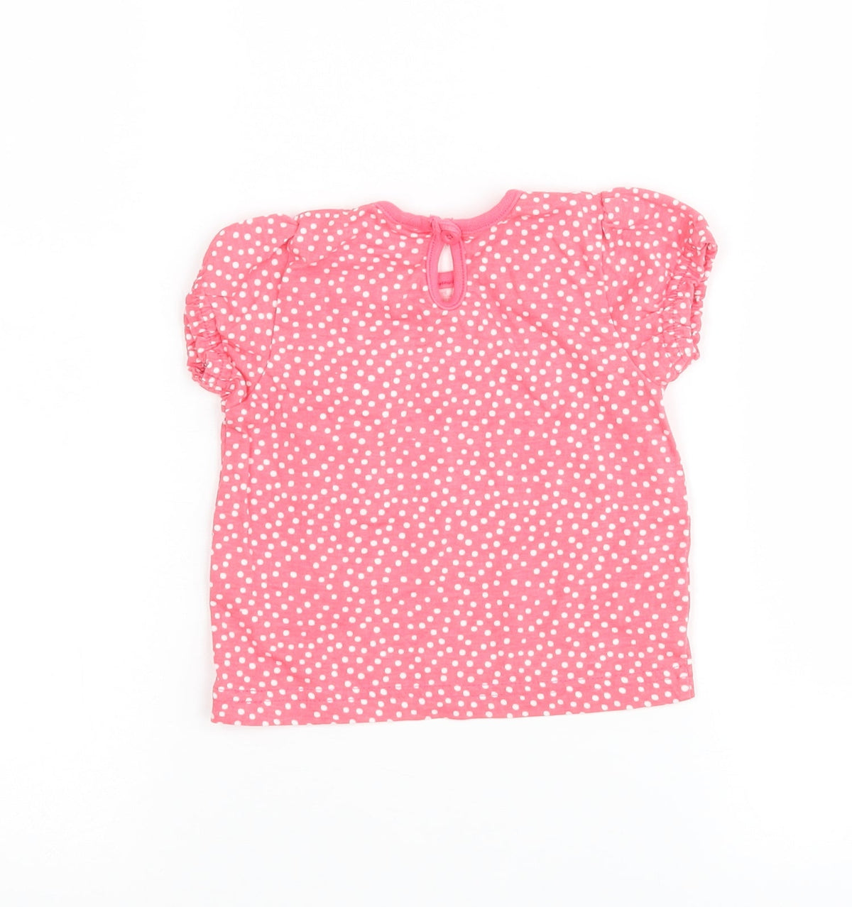 Back view of F&F girls’ pink polka dot basic t-shirt, size 3-6, months