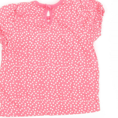 Brand and care label for F&F girls’ pink polka dot basic t-shirt, size 3-6, months