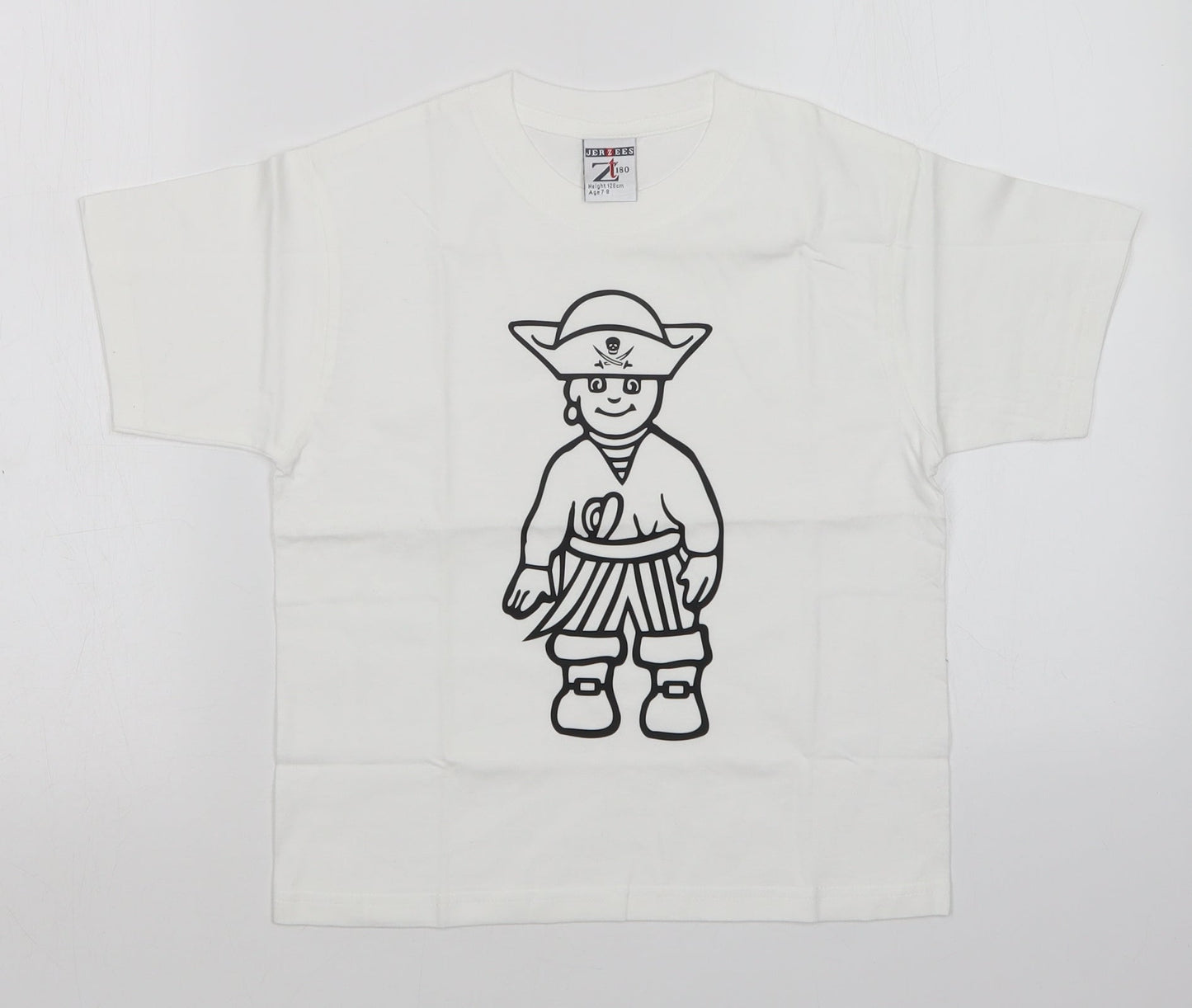 JERZEES Boys White   Basic T-Shirt Size 7-8 Years  - PIRATE