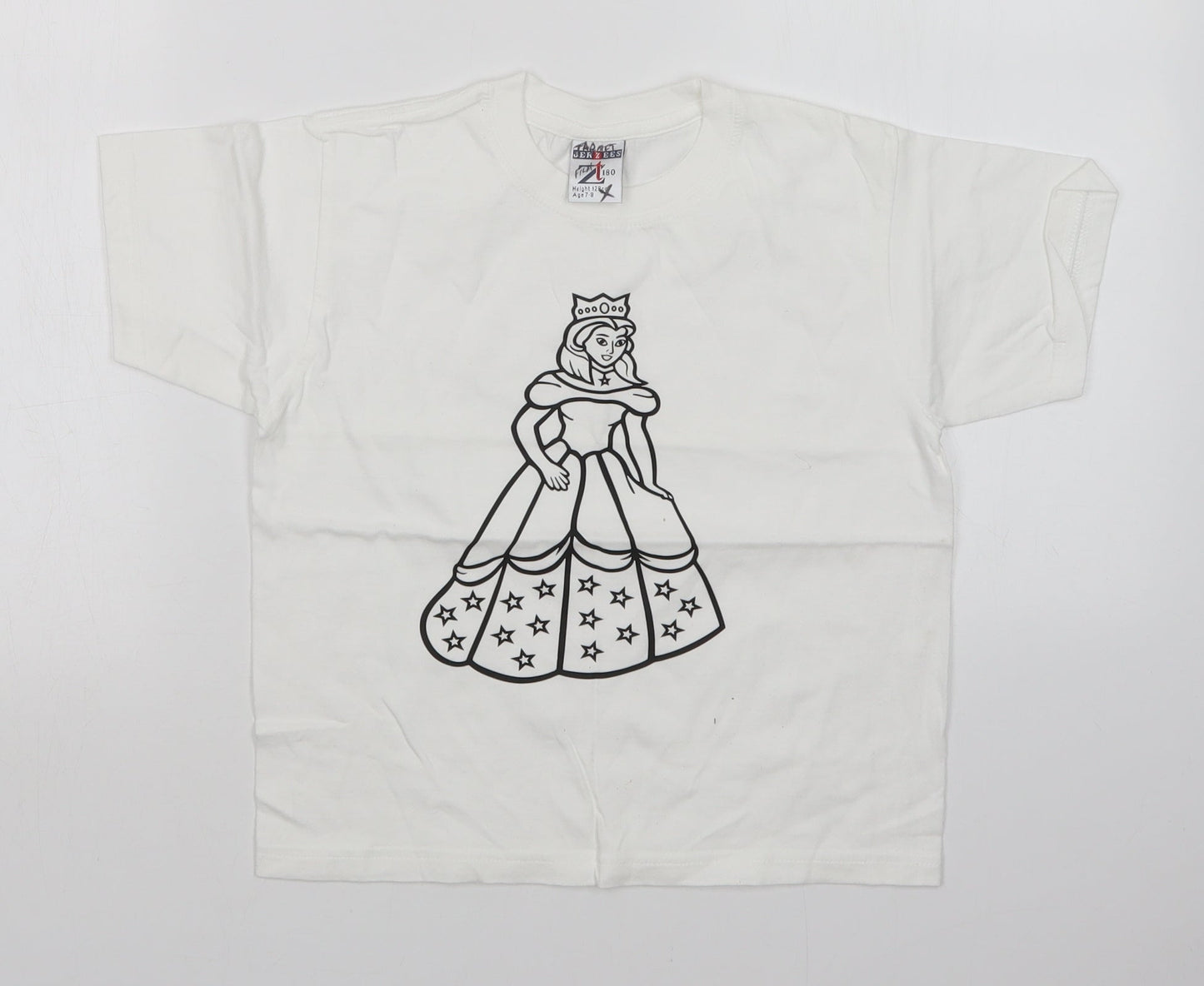 JERZEES Girls White   Basic T-Shirt Size 7-8 Years  - PRINCESS