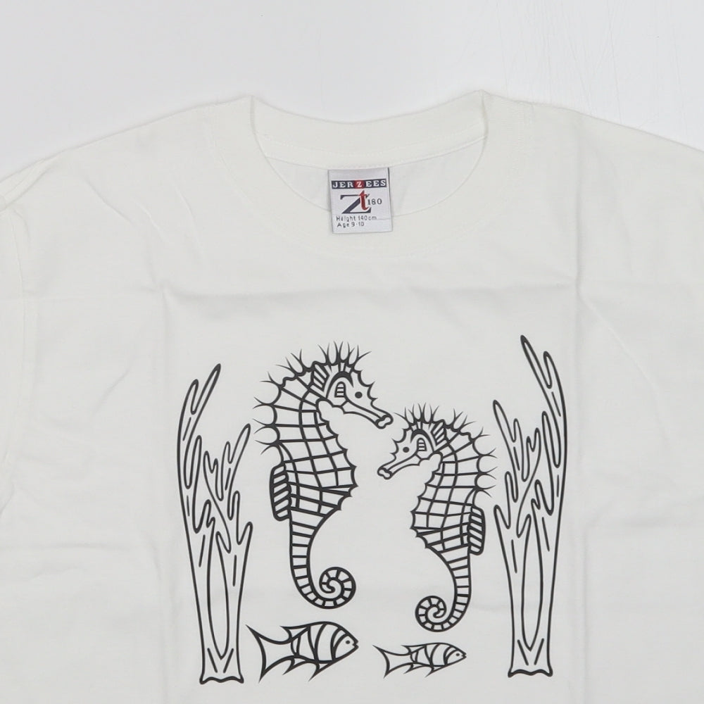 JERZEES Girls White   Basic T-Shirt Size 9-10 Years