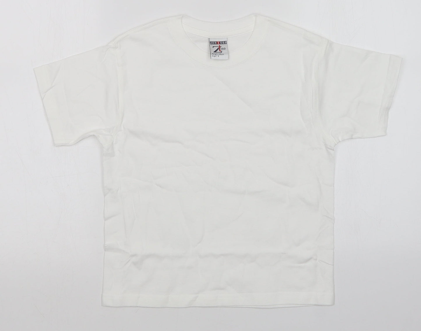 JERZEES Boys White   Basic T-Shirt Size 7-8 Years